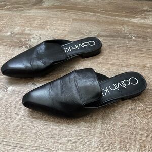 Calvin Klein Black Leather Mules
